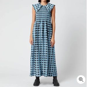 Ganni Women's Check Print Collar Dress - Alaskan Blue